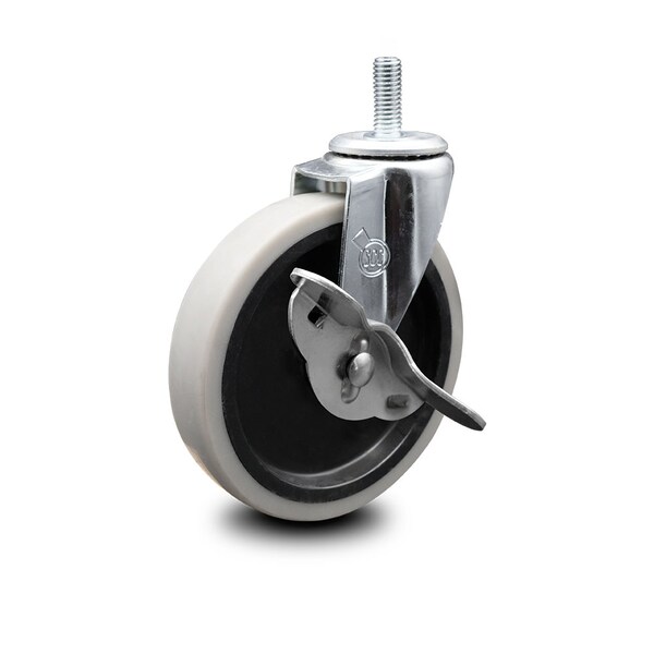 5 Inch Thermoplastic Rubber Wheel 3/8 Inch Threaded Stem Caster with Brake SCC